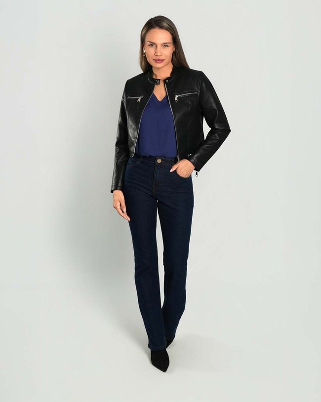Jaqueta Reisen Cropped Biker Slim Preto