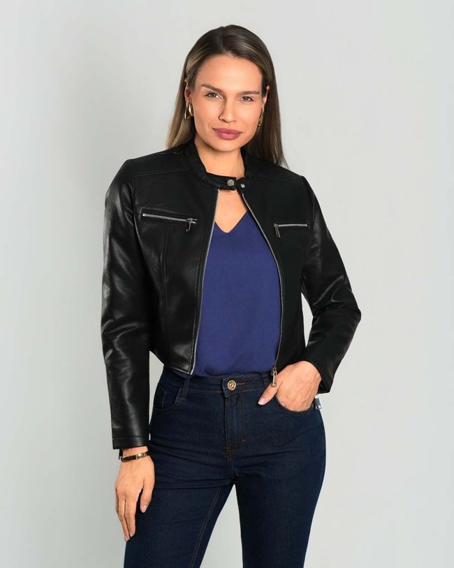 Jaqueta Reisen Cropped Biker Slim Preto